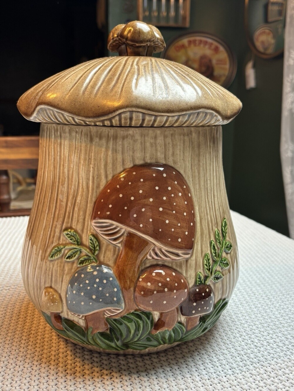 Vintage Large 1970s Arnel's Brown Ceramic Mushroom Cookie Jar Storage Canister